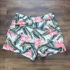 LOFT Elastic Waist Tropical Leaf Women's Shorts - Pink & Green Size Medium NWOT